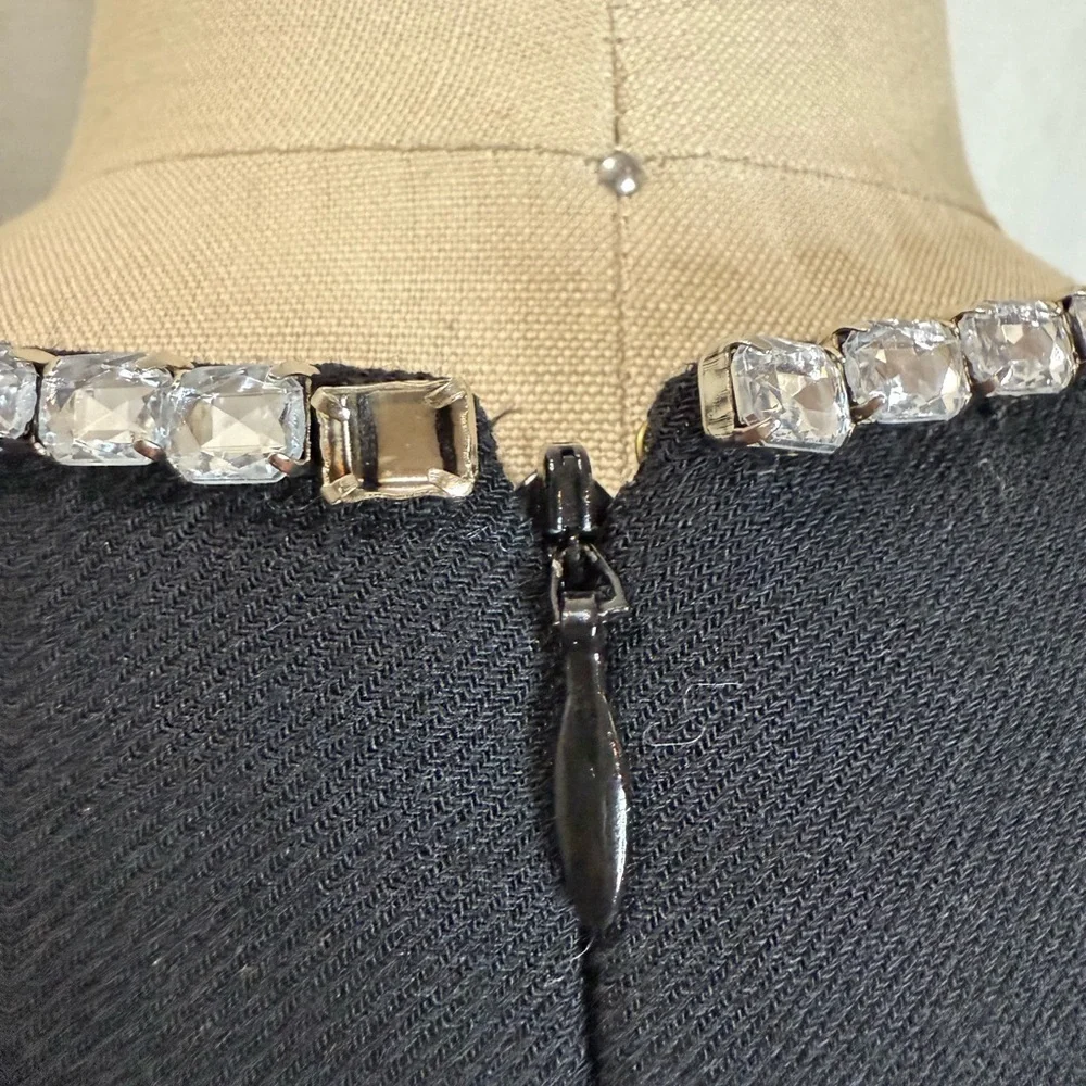 Kate Spade Black Dress Size 8 Rhinestone Bow Neckline Elegant Cocktail
